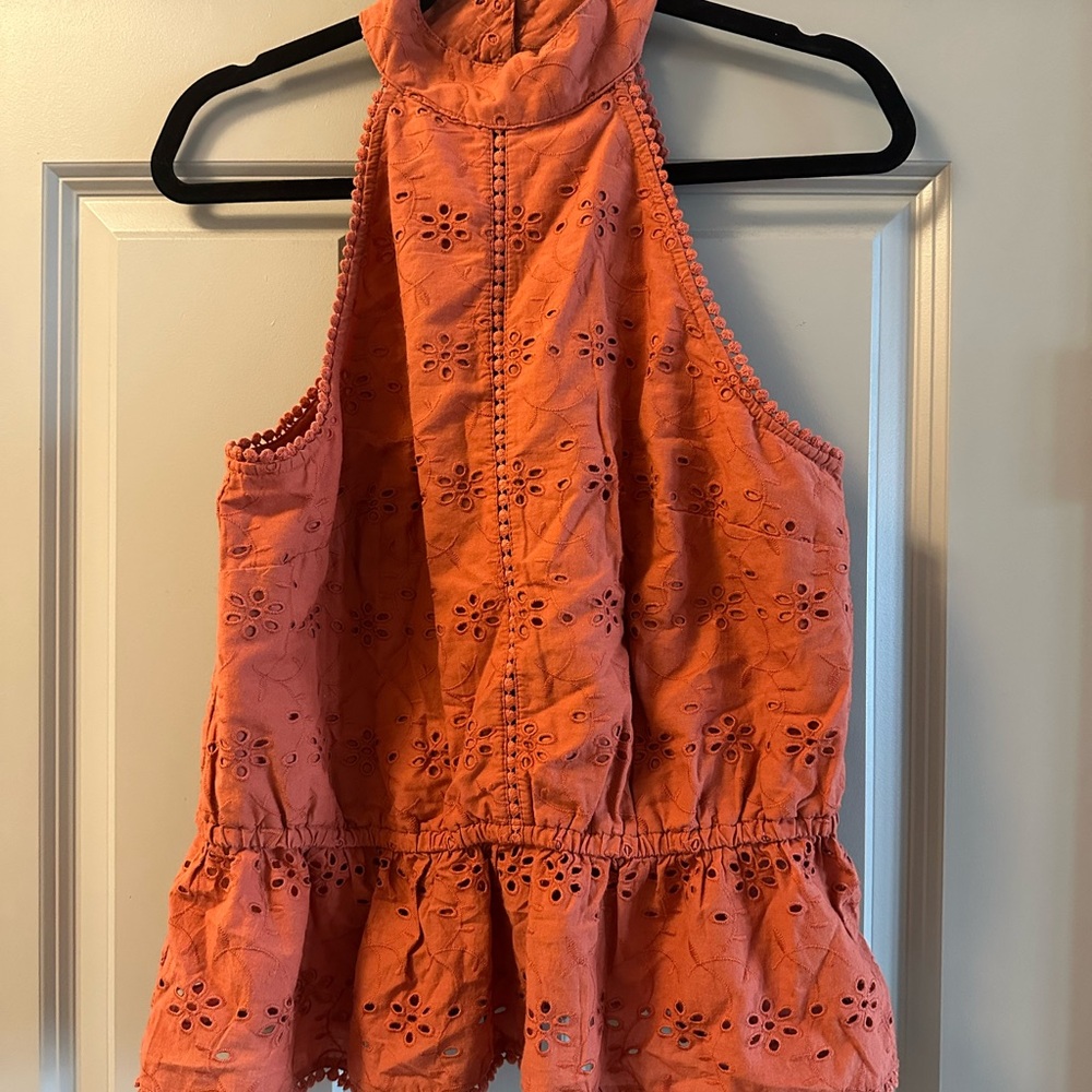 Burnt Orange Sleeveless Peplum Tank Top by Ryegrass, size L